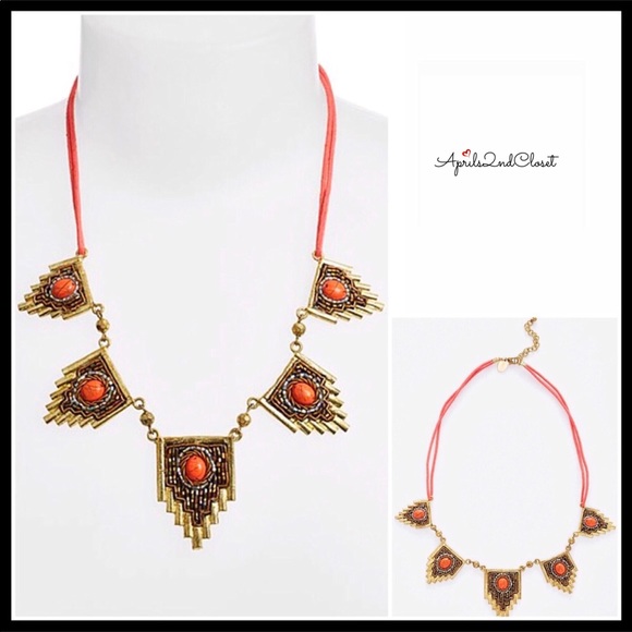 EGYPTIAN STONE JEWELED BOHO STATEMENT NECKLACE A3C - Picture 8 of 8